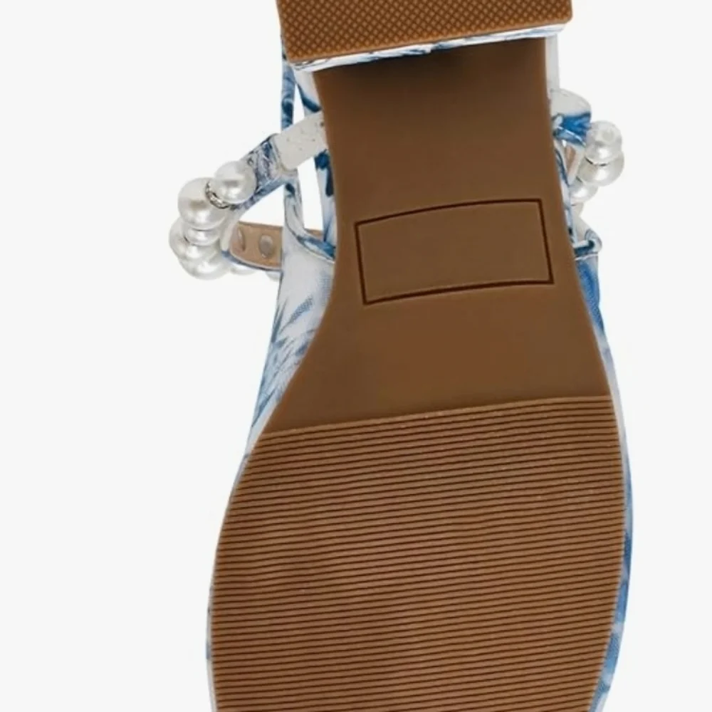 NWT Betsey Johnson Blue Marble Pearl-Strap Slingback Flats - Picture 3 of 8